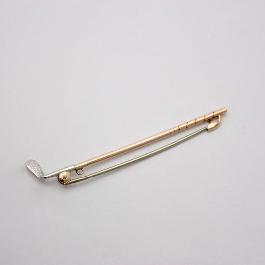 art deco 9ct gold and silver golf club brooch