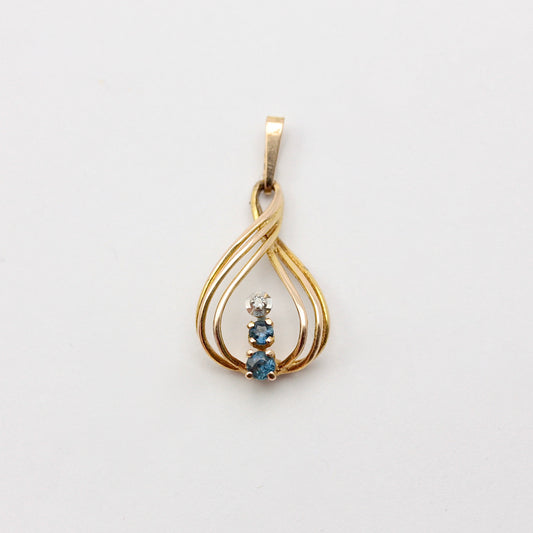 Vintage 9ct Gold Sapphire and Diamond Open Pendant, 1979