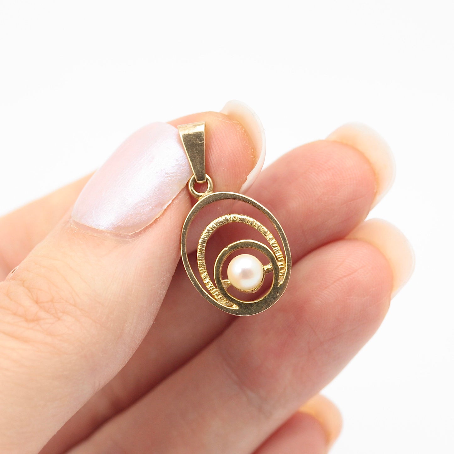 Vintage 9ct Gold Faux Pearl Open Oval Pendant, 1978