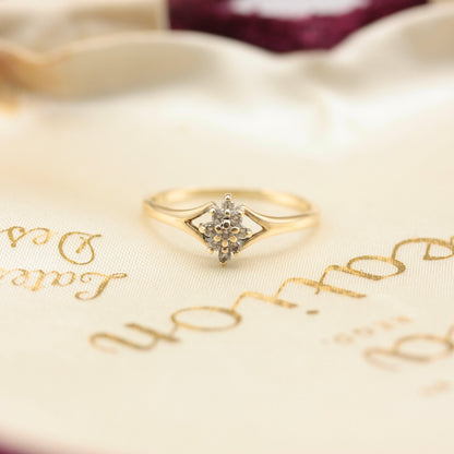 Dainty Vintage 9ct Gold Marquise Diamond Cluster Ring,  0.12 Carat