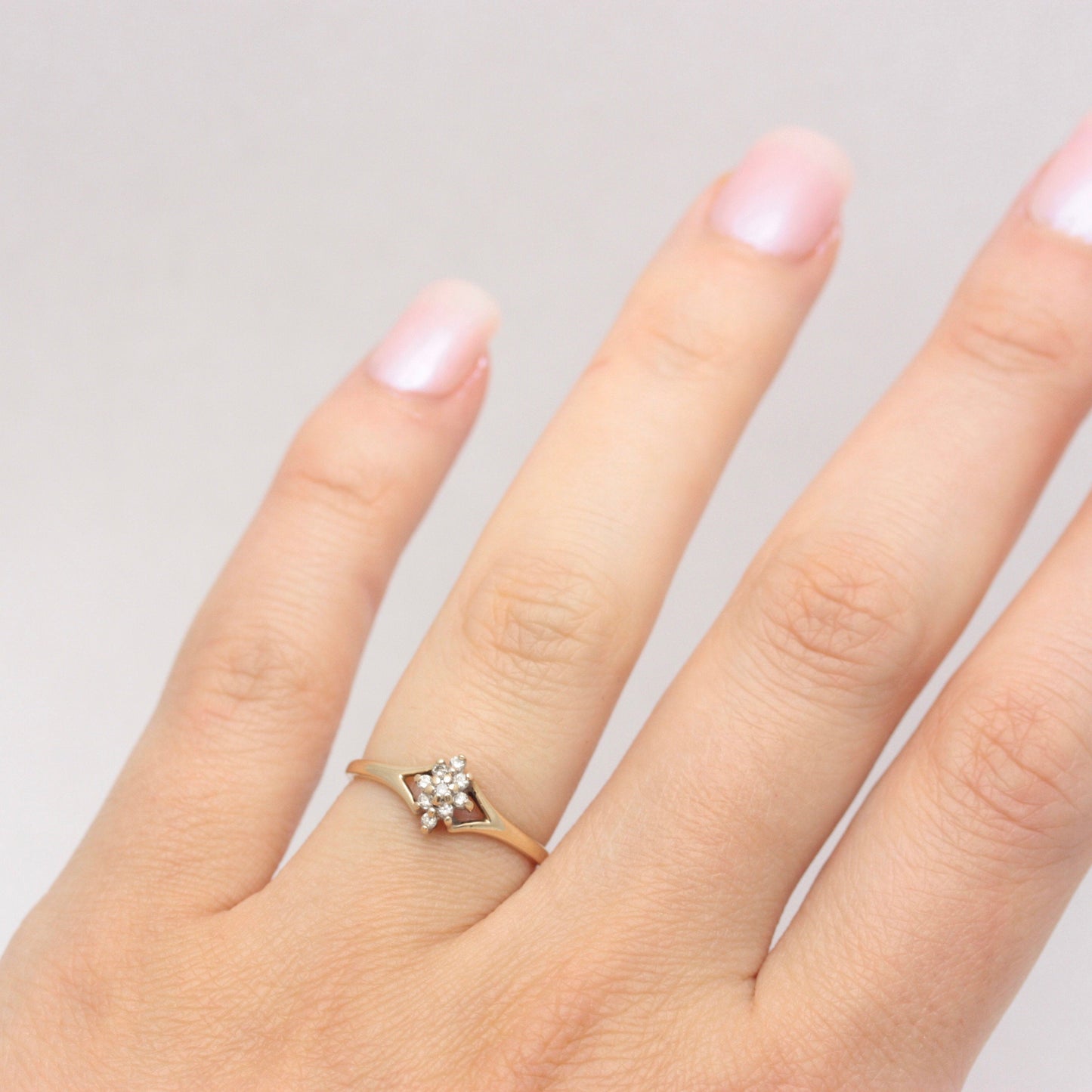 Dainty Vintage 9ct Gold Marquise Diamond Cluster Ring,  0.12 Carat