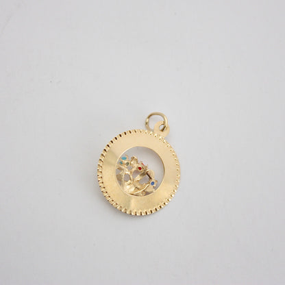 Vintage 9ct Gold 'HAPPY BIRTHDAY' Basket of Flowers Round Pendant Charm, 1970s