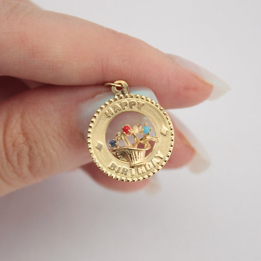 vintage 9ct gold happy birthday pendant
