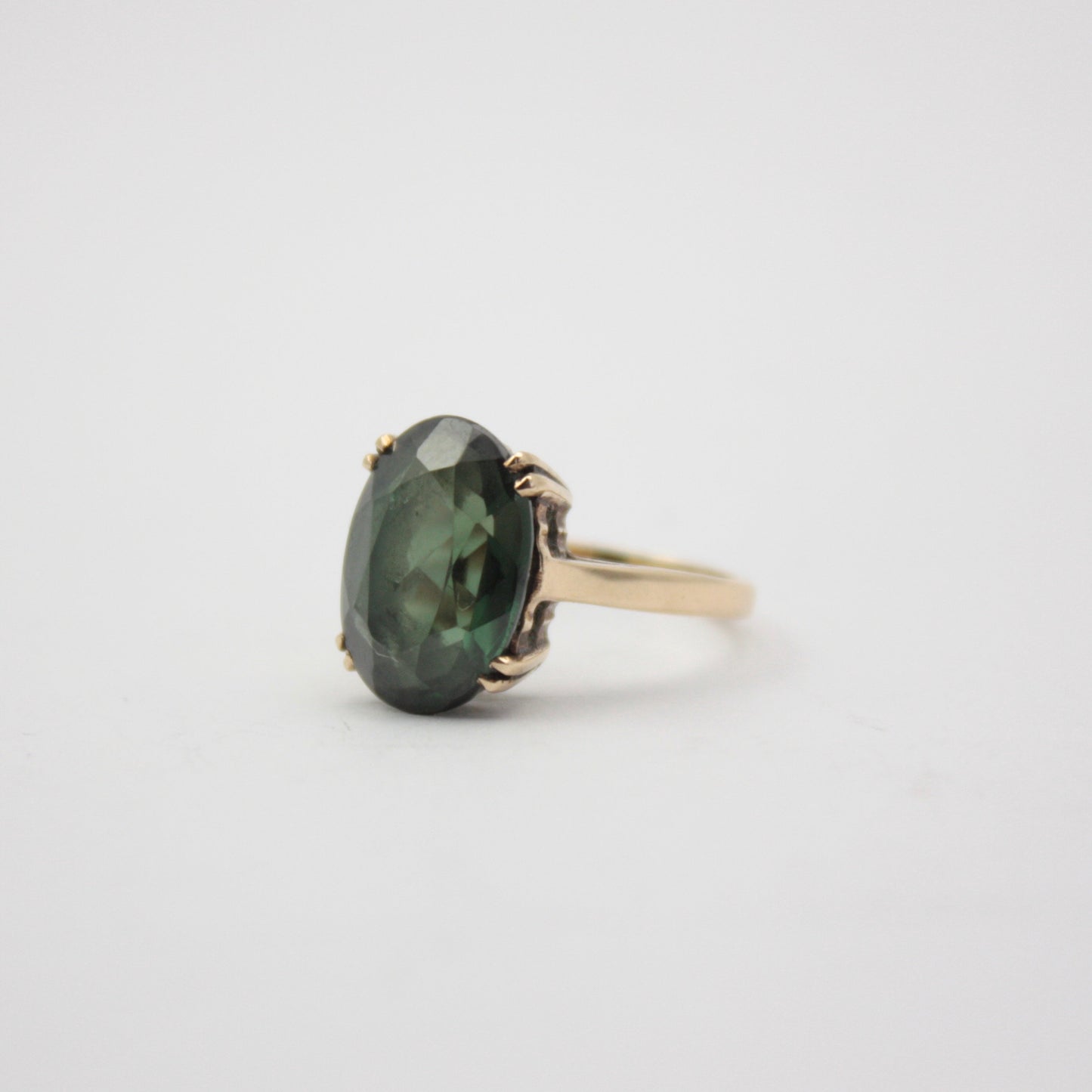 Vintage 9ct Gold Forest Green Spinel Cocktail Ring, 1966
