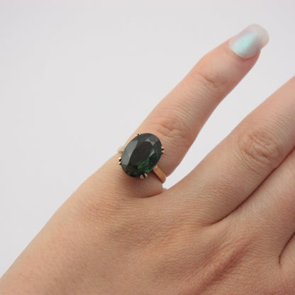 Vintage 9ct Gold Forest Green Spinel Cocktail Ring, 1966