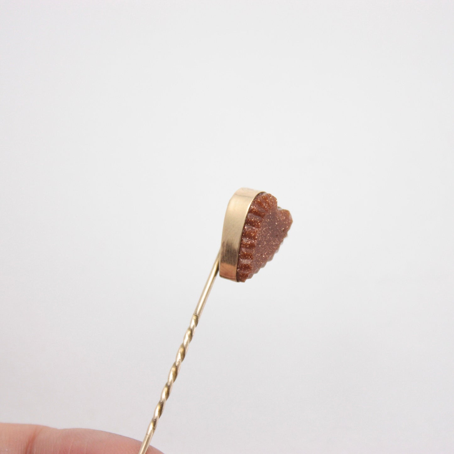 Antique Yellow Gold and Goldstone Heart Stick Pin