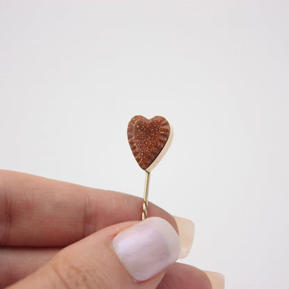 Antique Yellow Gold and Goldstone Heart Stick Pin