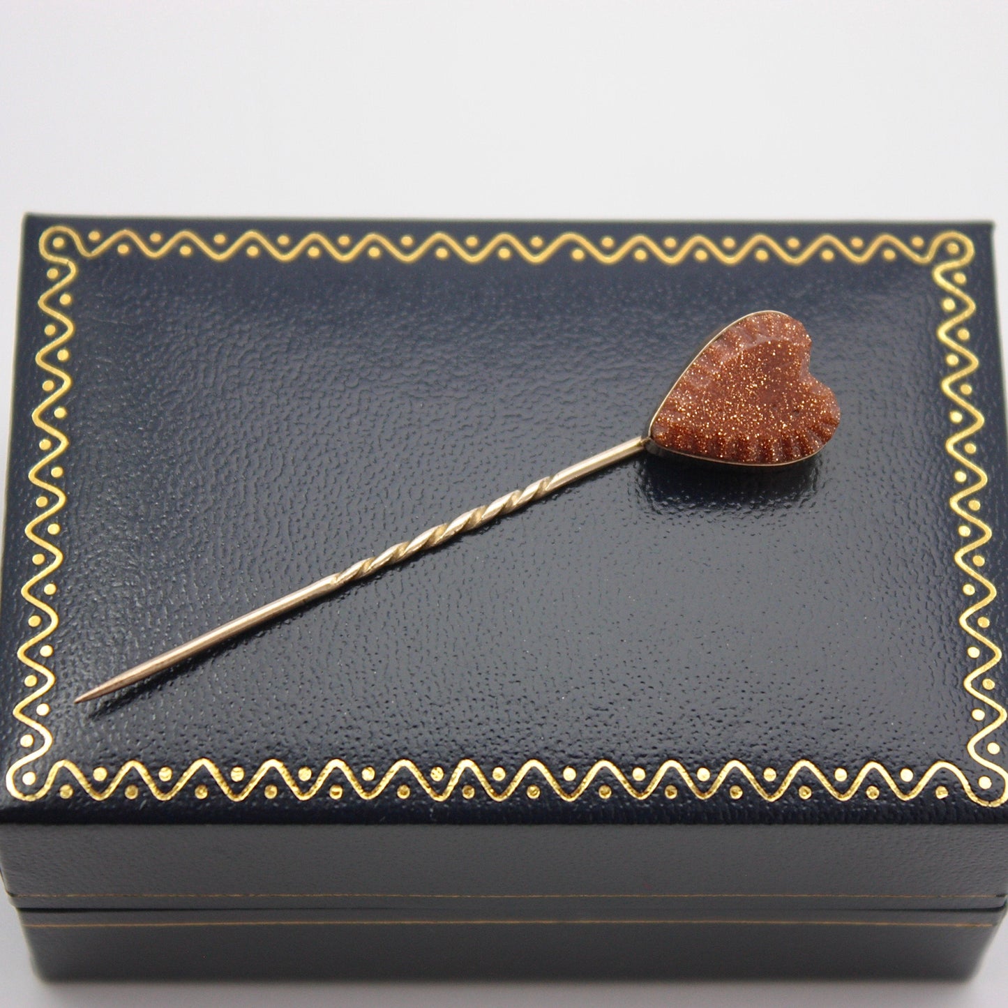 Antique Yellow Gold and Goldstone Heart Stick Pin