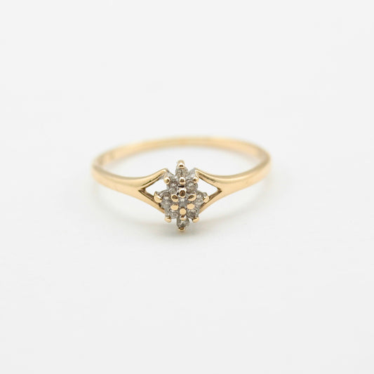Dainty Vintage 9ct Gold Marquise Diamond Cluster Ring,  0.12 Carat