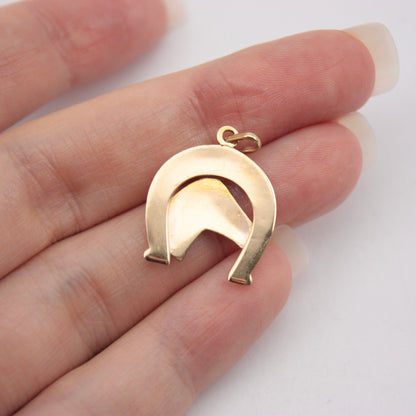 Vintage 9ct Gold Horse and Horseshoe Pendant, 1984