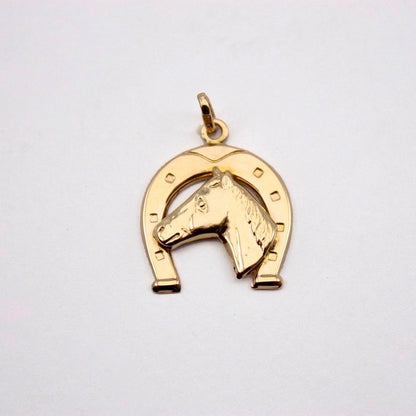 Vintage 9ct Gold Horse and Horseshoe Pendant, 1984