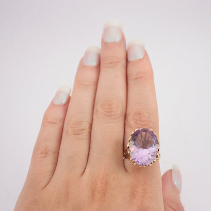 Huge Vintage 9ct Gold Amethyst Cocktail Ring, 1970s
