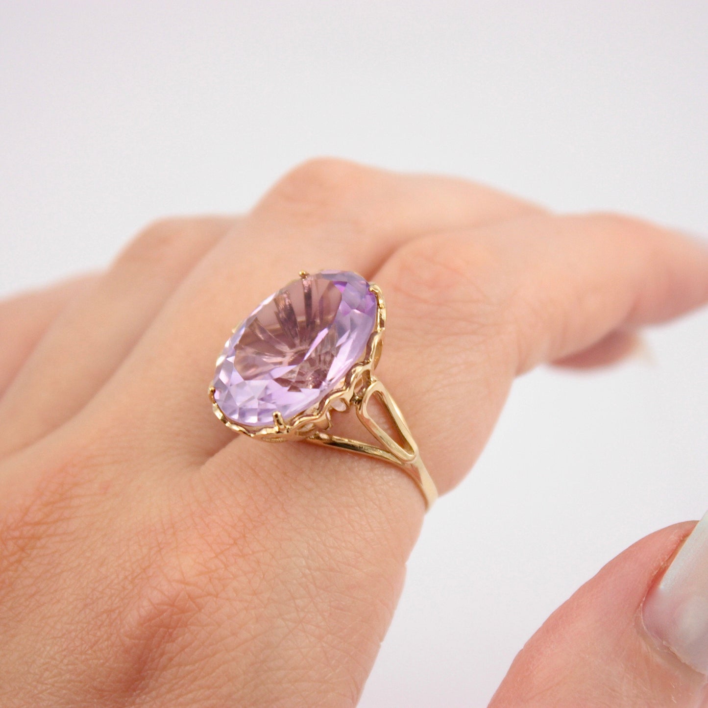 Huge Vintage 9ct Gold Amethyst Cocktail Ring, 1970s