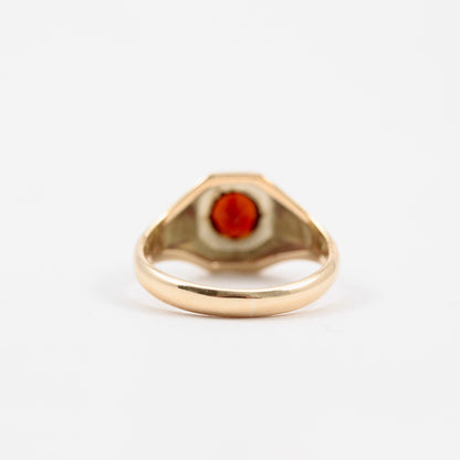 Vintage 9ct Gold Octagonal Signet Ring with Star Set Garnet, 1969