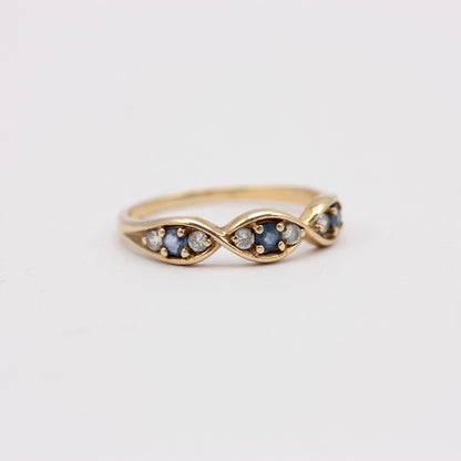 Vintage 9ct Gold Sapphire & CZ Curved Band Ring, 1995