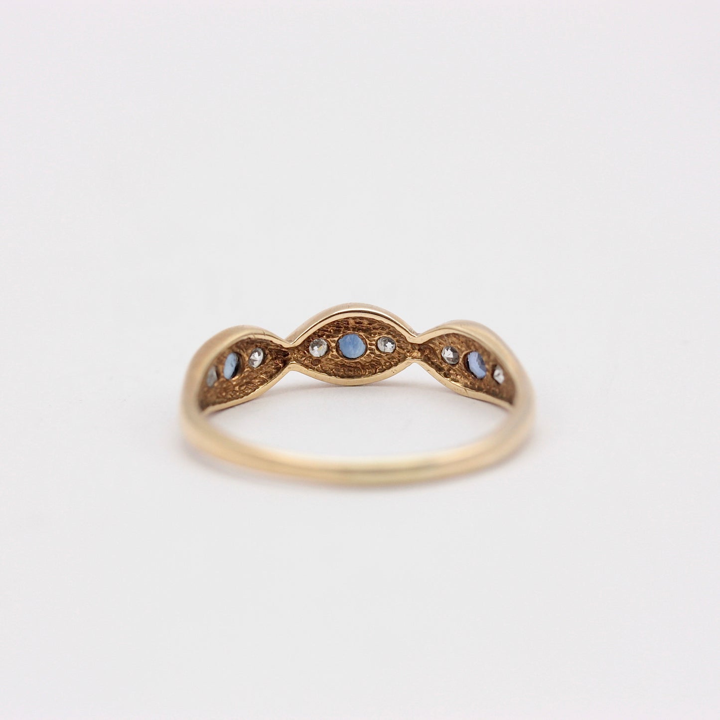 Vintage 9ct Gold Sapphire & CZ Curved Band Ring, 1995