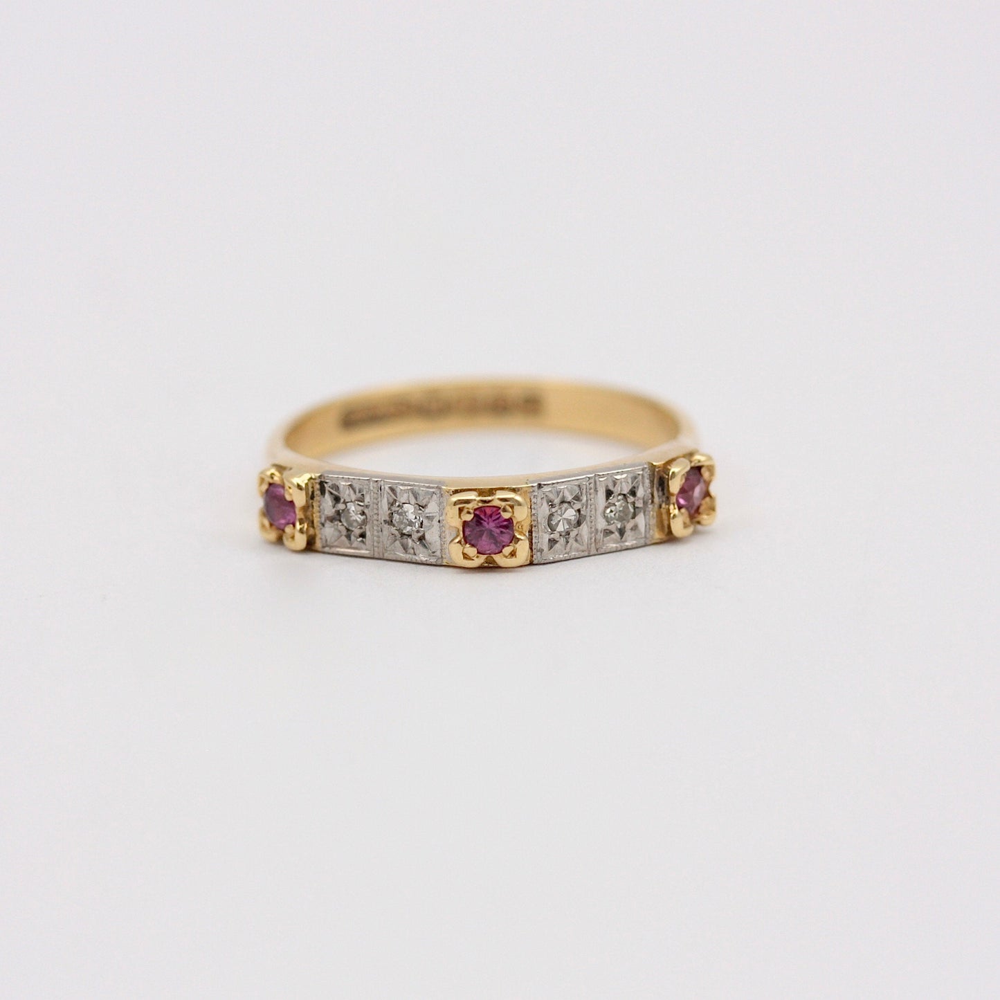 Vintage 18ct Gold Ruby & Diamond Angle Front Ring, 1967