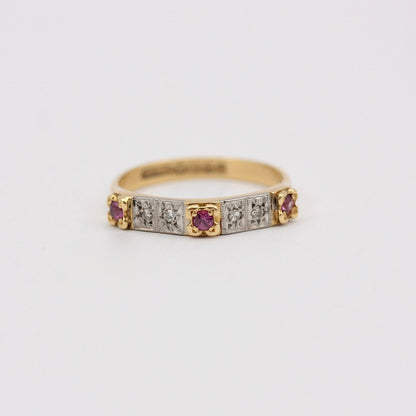 Vintage 18ct Gold Ruby & Diamond Angle Front Ring, 1967