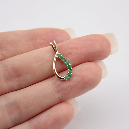 Small Vintage Solid 9ct Gold Emerald Open Teardrop Pendant