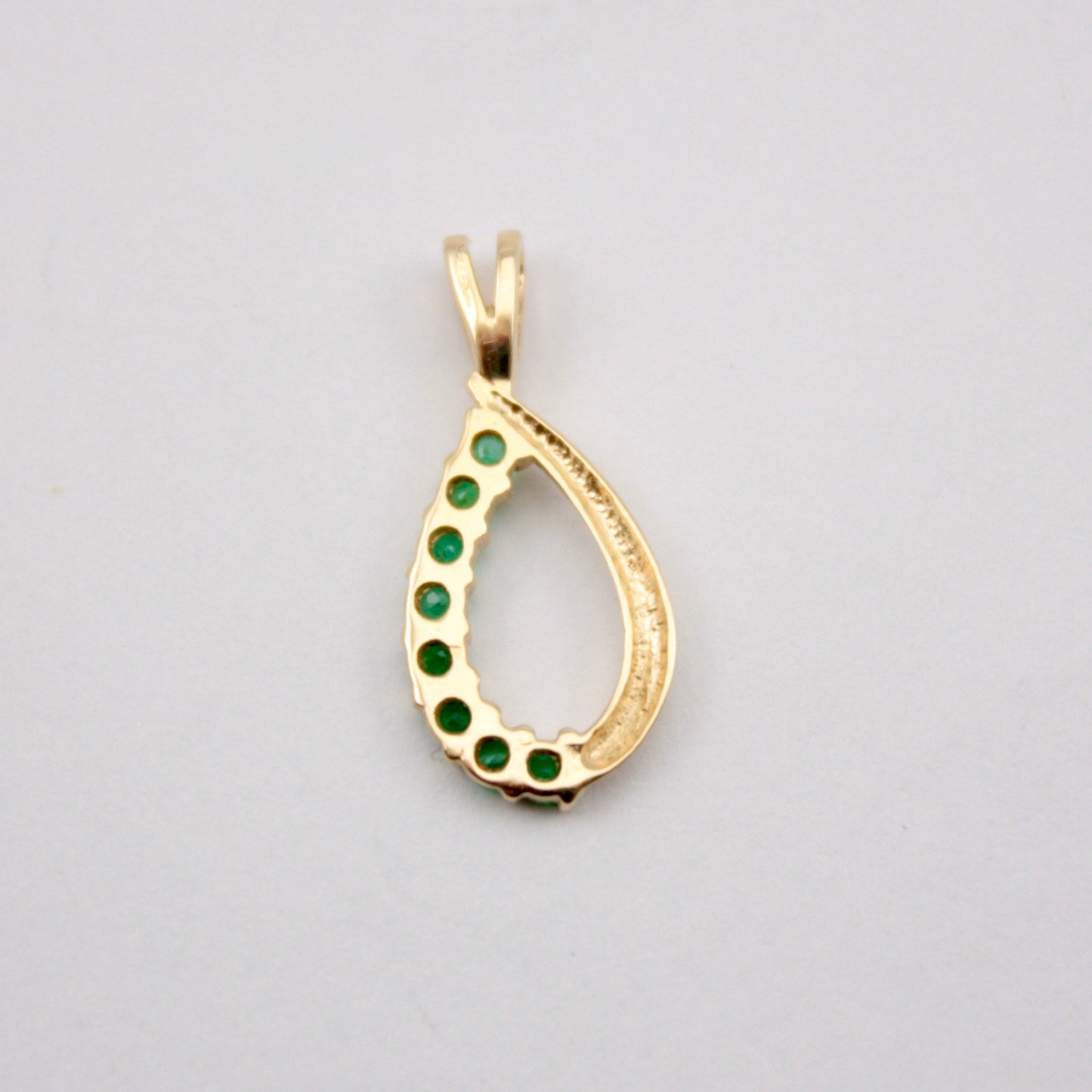 Small Vintage Solid 9ct Gold Emerald Open Teardrop Pendant