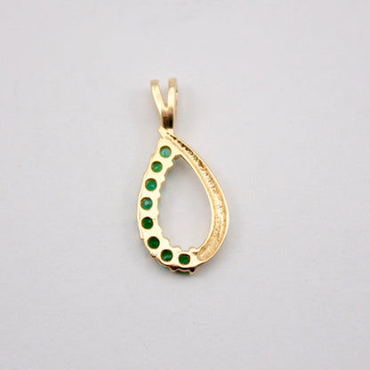 Small Vintage Solid 9ct Gold Emerald Open Teardrop Pendant