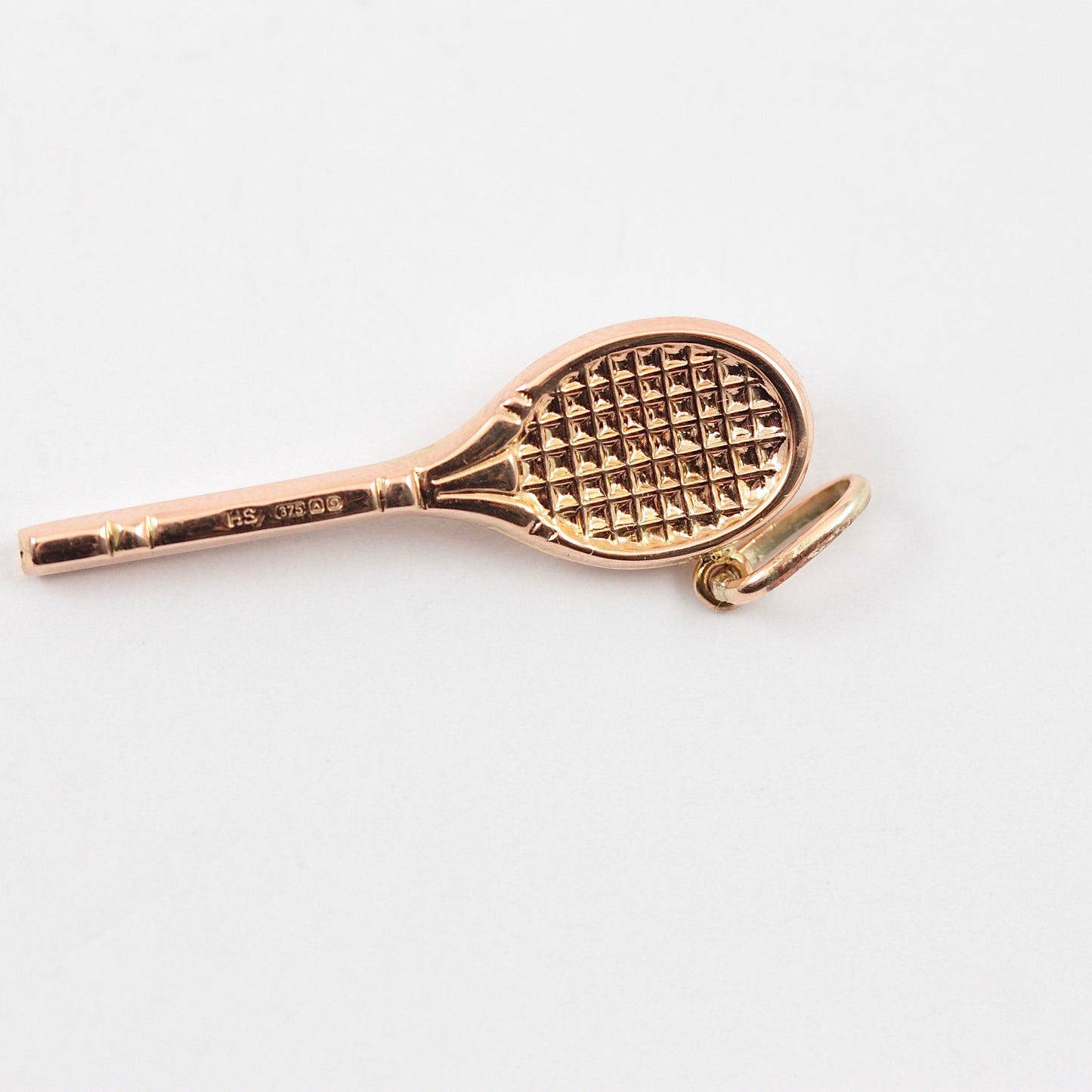 Vintage 9ct Gold Tennis Racket Charm with Pearl Ball, 1978