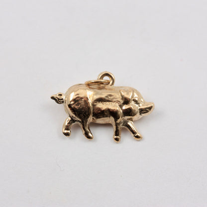 Vintage 9ct Gold Pig Charm, 1965