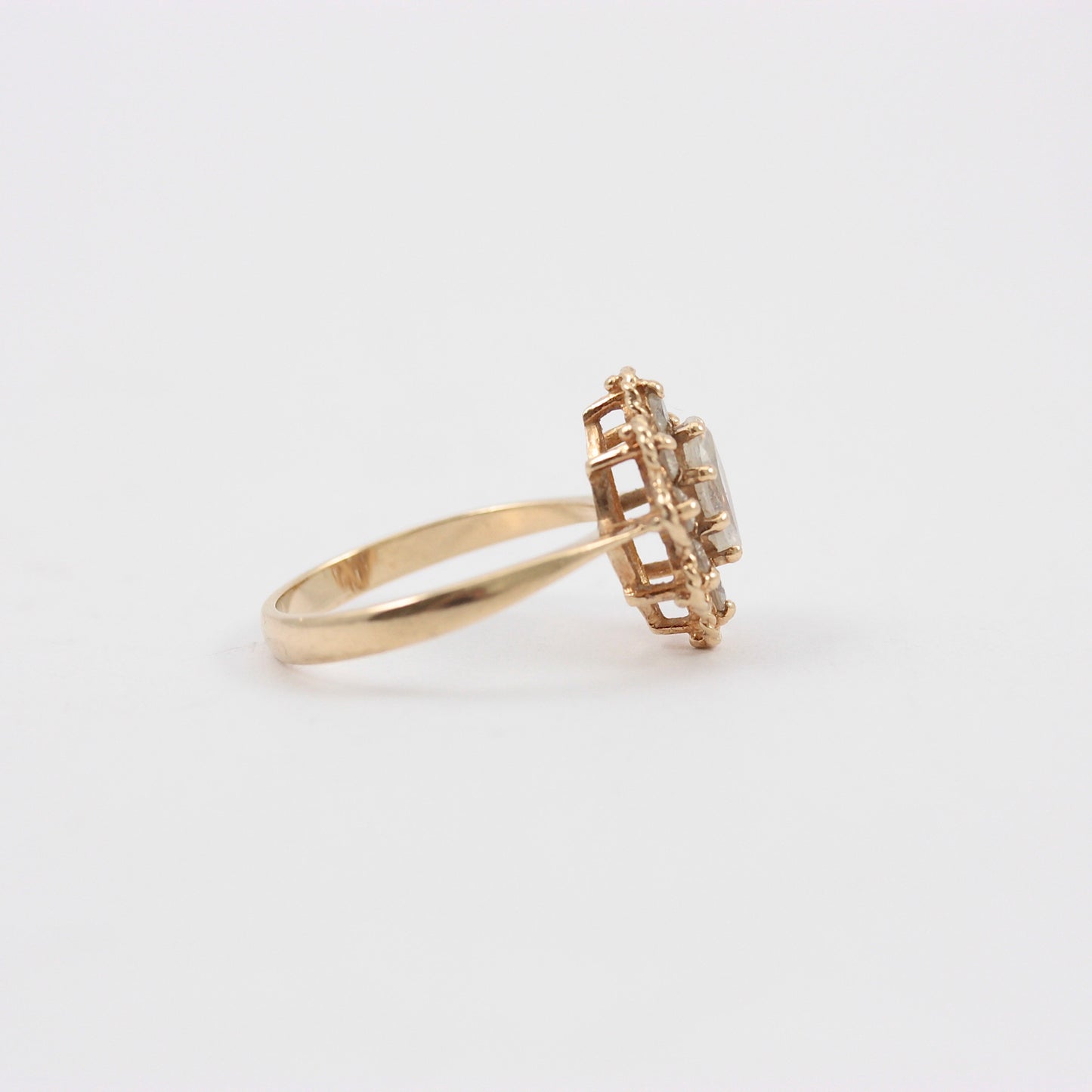 Vintage 9ct Gold Rope Edge Clear Cubic Zirconia Cluster Ring, 1970s