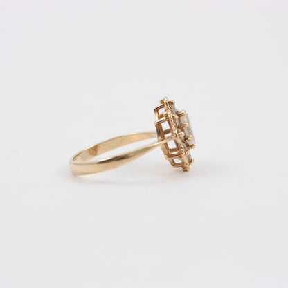 Vintage 9ct Gold Rope Edge Clear Cubic Zirconia Cluster Ring, 1970s
