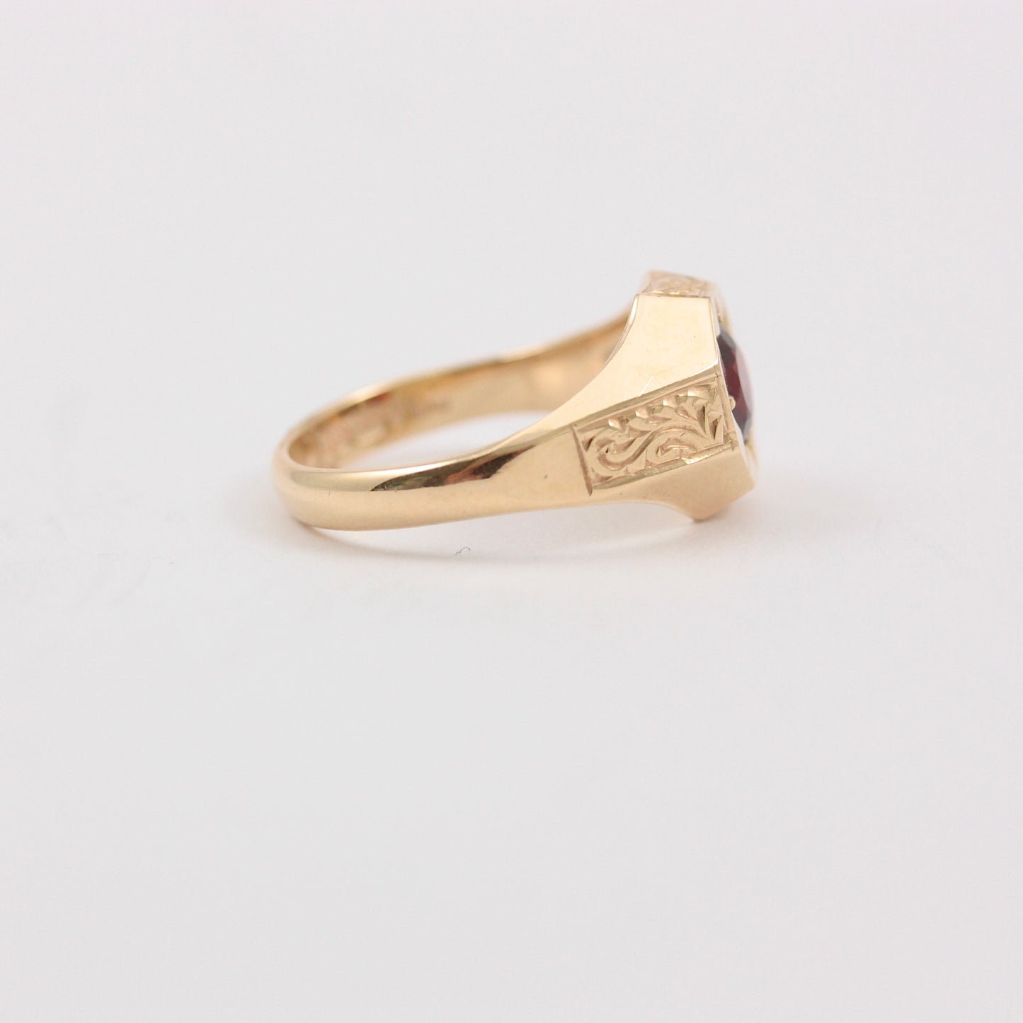 Vintage 9ct Gold Octagonal Signet Ring with Star Set Garnet, 1969