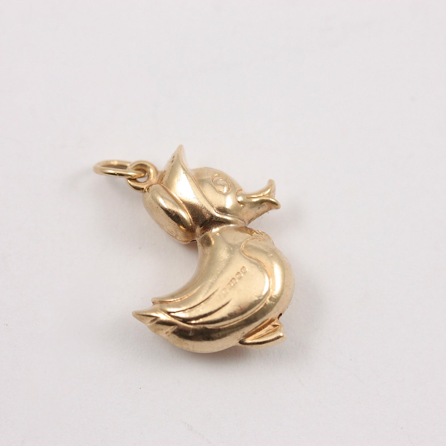 Vintage 9ct Gold Puffy 'Mother Duck' in Bonnet Charm, 1979