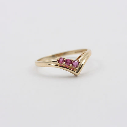 Vintage 9ct Gold Ruby Wishbone 3 Stone Ring, 1990s