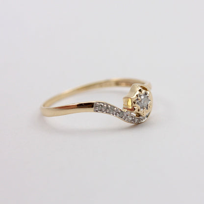 Vintage 9ct Gold Star Set Diamond Twist Front Ring, 1990s
