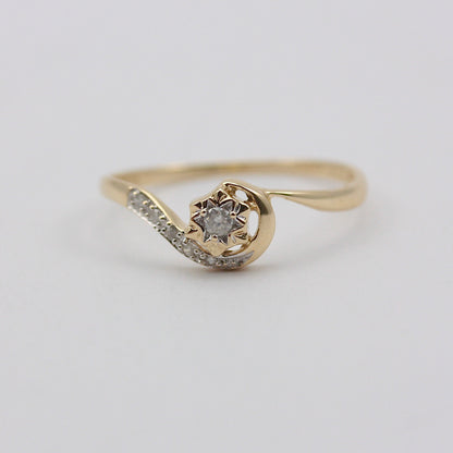vintage 9ct gold diamond twist front ring
