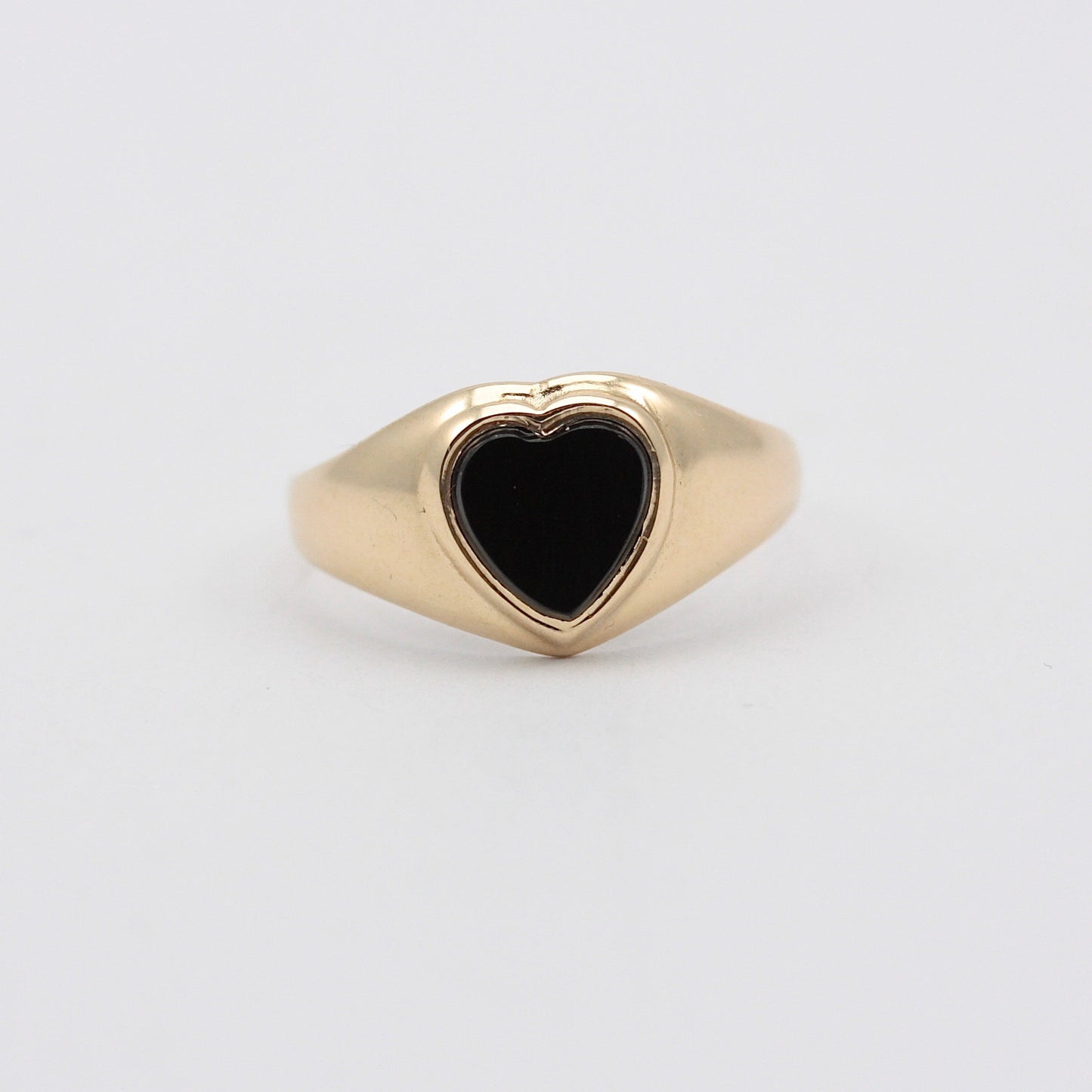 Vintage 9ct Gold + Black Onyx Heart Signet Ring, 1983