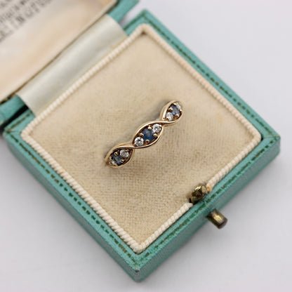 Vintage 9ct Gold Sapphire & CZ Curved Band Ring, 1995