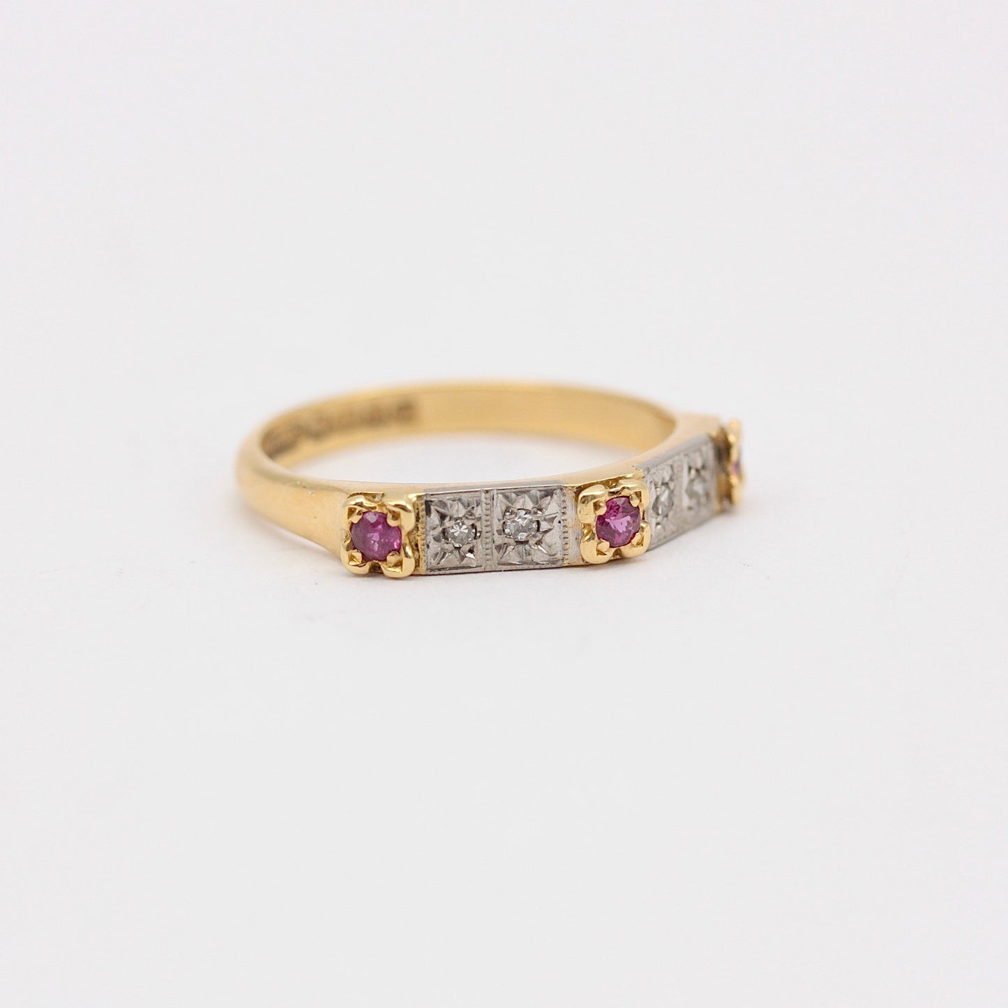 Vintage 18ct Gold Ruby & Diamond Angle Front Ring, 1967