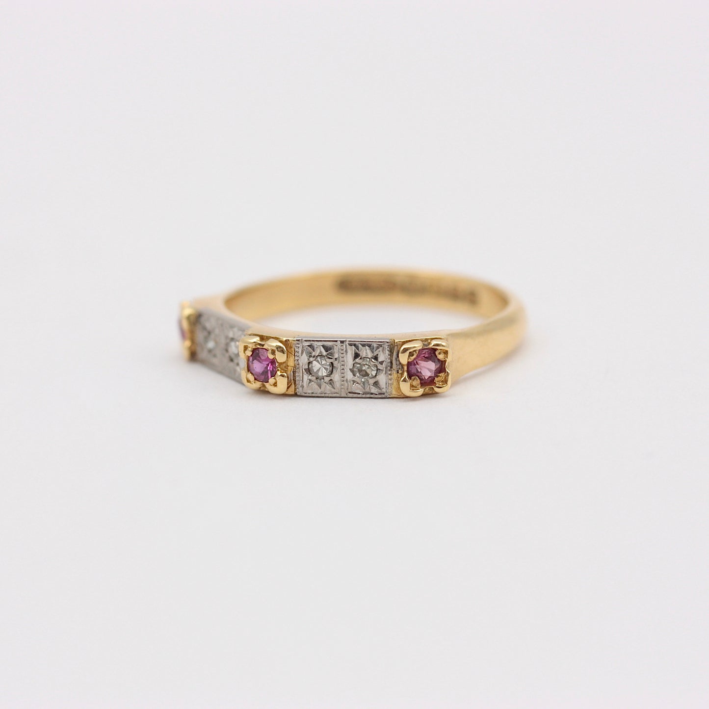 Vintage 18ct Gold Ruby & Diamond Angle Front Ring, 1967