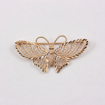 Vintage 9ct Gold Filigree Butterfly Brooch, 1993