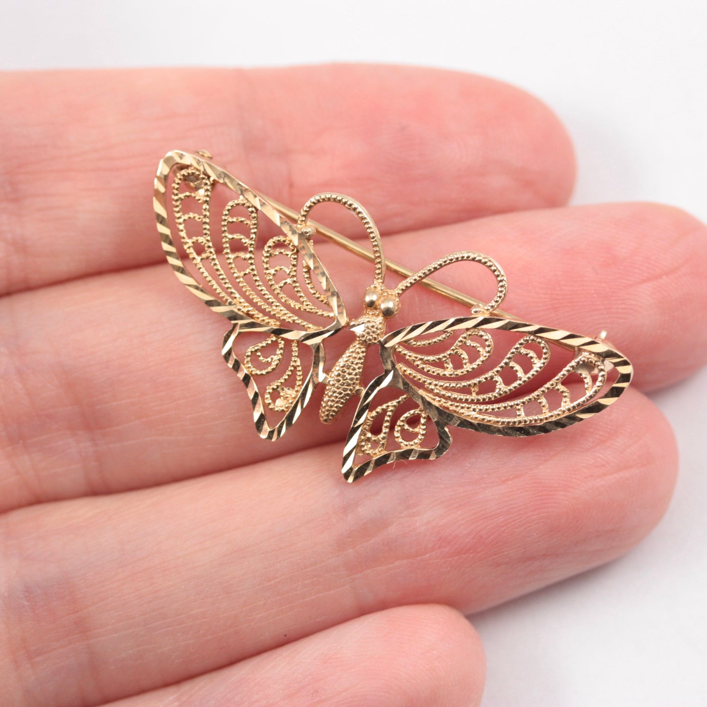 Vintage 9ct Gold Filigree Butterfly Brooch, 1993