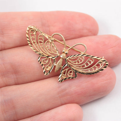 Vintage 9ct Gold Filigree Butterfly Brooch, 1993