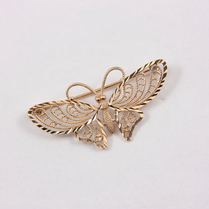 Vintage 9ct Gold Filigree Butterfly Brooch, 1993
