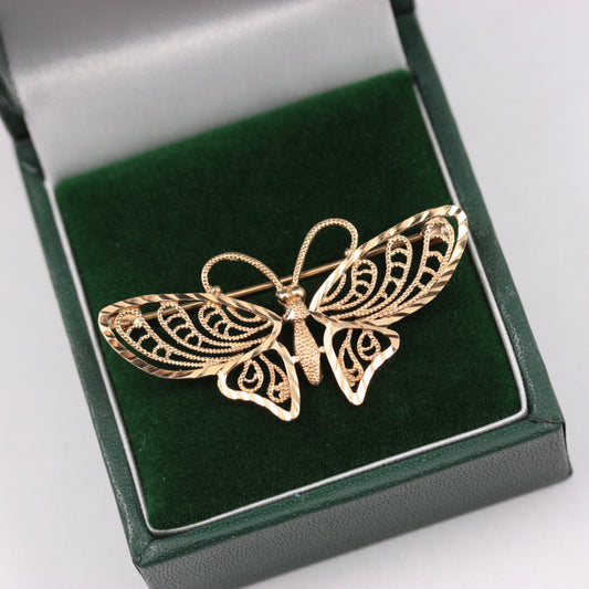 vintage 9ct gold filigree butterfly brooch
