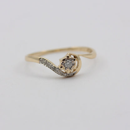 Vintage 9ct Gold Star Set Diamond Twist Front Ring, 1990s