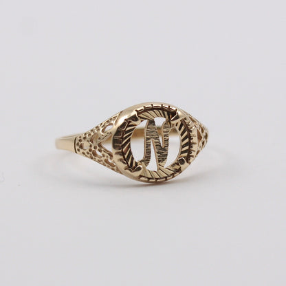 Vintage 9ct Gold Coin Style Letter 'N' Ring, 1993