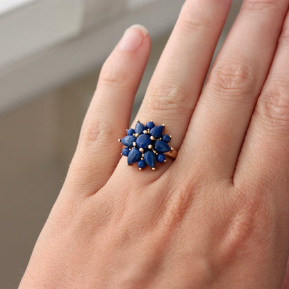 Pre-owned 9ct Gold Lapis Lazuli Flower Cluster Ring, 2008