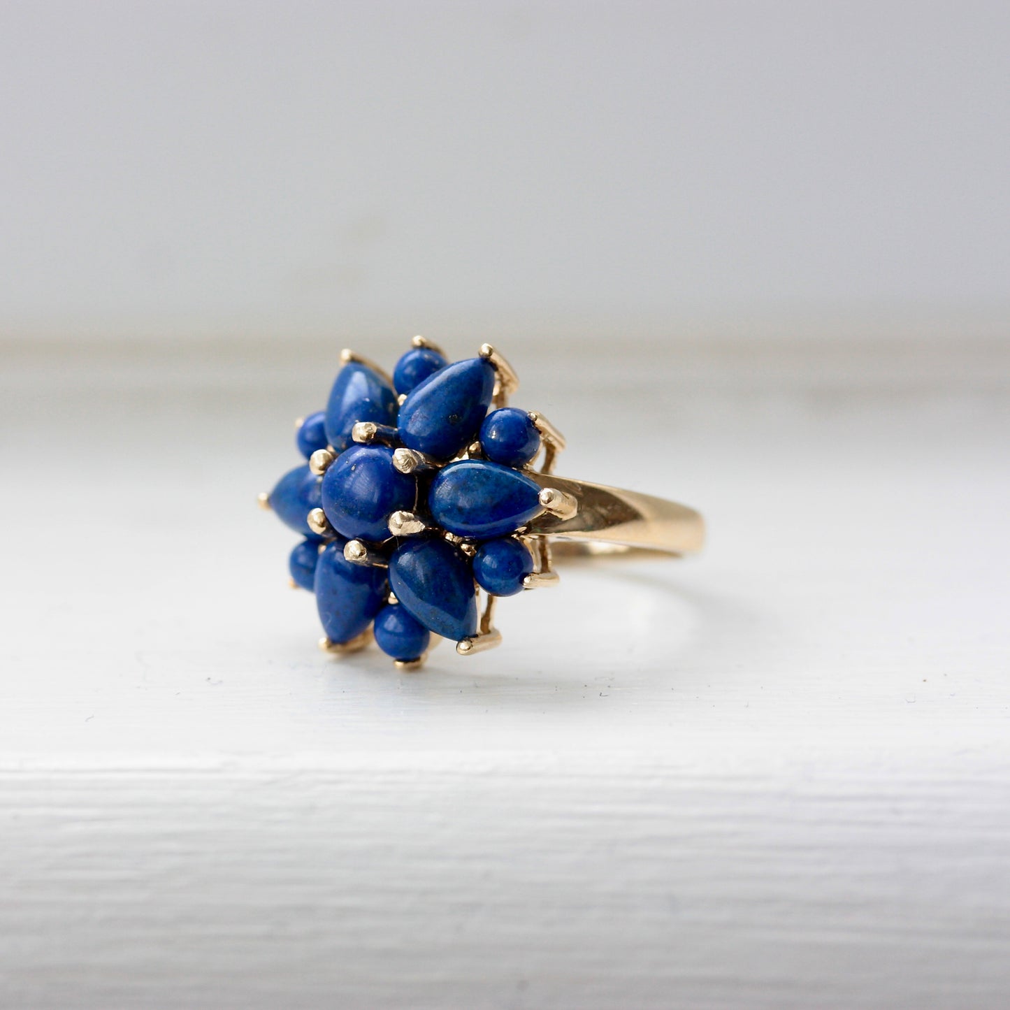 Pre-owned 9ct Gold Lapis Lazuli Flower Cluster Ring, 2008