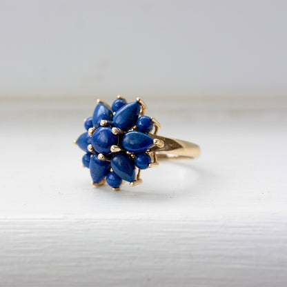 Pre-owned 9ct Gold Lapis Lazuli Flower Cluster Ring, 2008