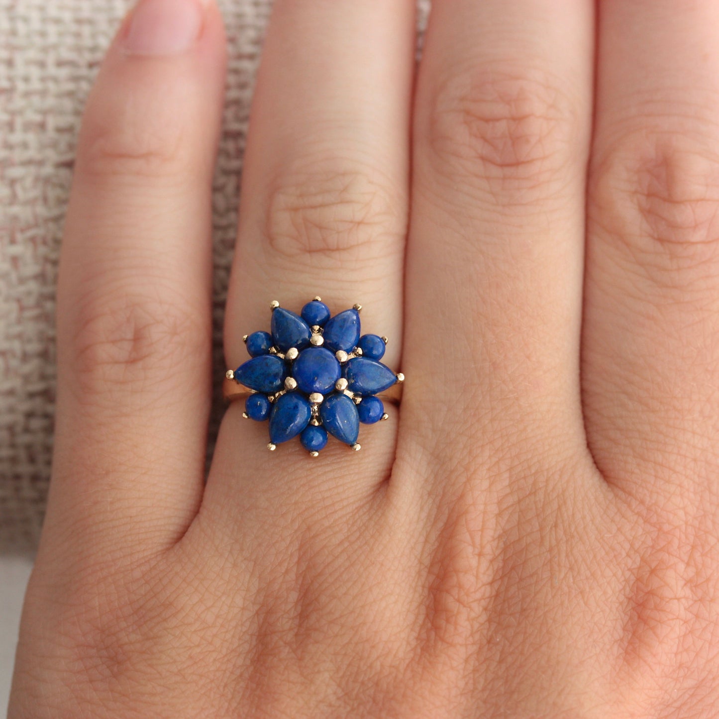 Pre-owned 9ct Gold Lapis Lazuli Flower Cluster Ring, 2008