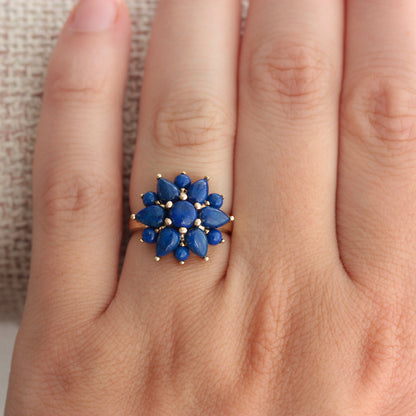 Pre-owned 9ct Gold Lapis Lazuli Flower Cluster Ring, 2008